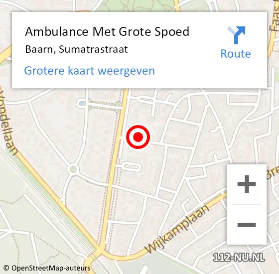 Locatie op kaart van de 112 melding: Ambulance Met Grote Spoed Naar Baarn, Sumatrastraat op 22 november 2017 10:42