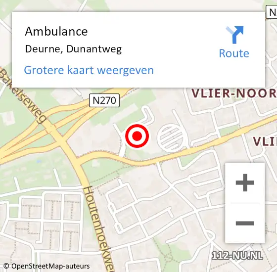 Locatie op kaart van de 112 melding: Ambulance Deurne, Dunantweg op 22 november 2017 10:52