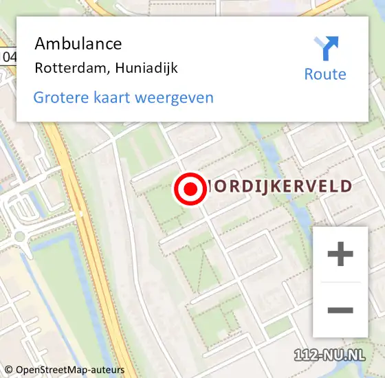 Locatie op kaart van de 112 melding: Ambulance Rotterdam, Huniadijk op 22 november 2017 12:35