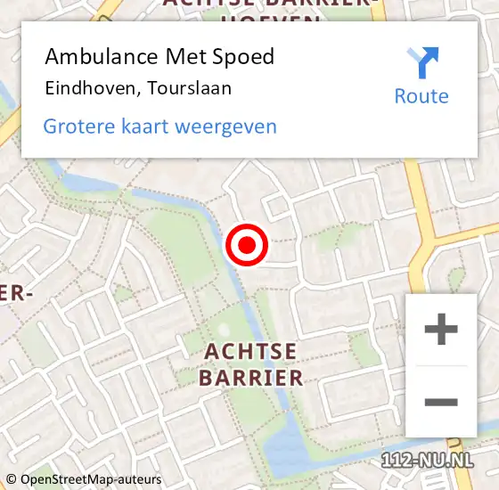 Locatie op kaart van de 112 melding: Ambulance Met Spoed Naar Eindhoven, Tourslaan op 22 november 2017 13:00