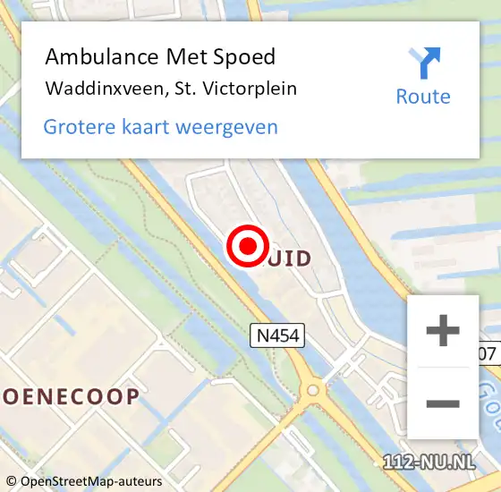 Locatie op kaart van de 112 melding: Ambulance Met Spoed Naar Waddinxveen, St. Victorplein op 22 november 2017 13:12