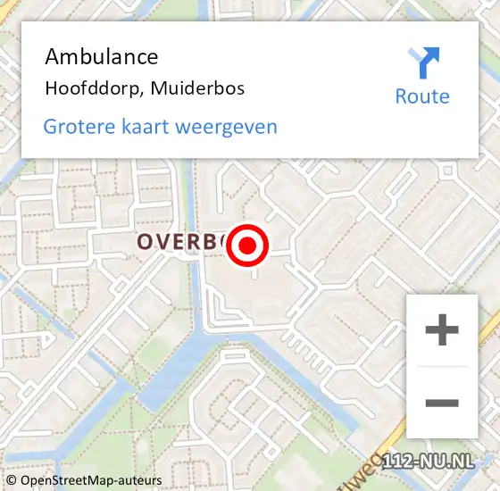 Locatie op kaart van de 112 melding: Ambulance Hoofddorp, Muiderbos op 22 november 2017 13:22