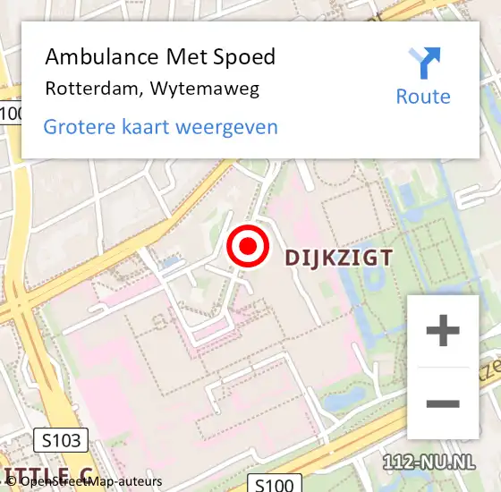 Locatie op kaart van de 112 melding: Ambulance Met Spoed Naar Rotterdam, Wytemaweg op 22 november 2017 13:24