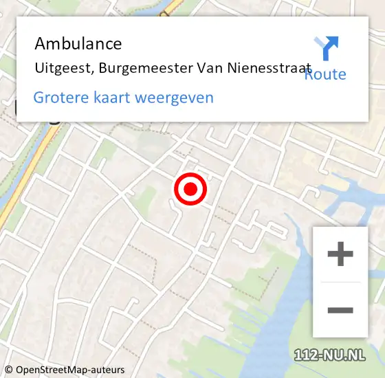 Locatie op kaart van de 112 melding: Ambulance Uitgeest, Burgemeester Van Nienesstraat op 22 november 2017 13:56