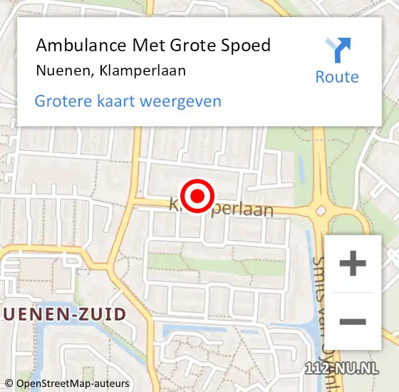 Locatie op kaart van de 112 melding: Ambulance Met Grote Spoed Naar Nuenen, Klamperlaan op 22 november 2017 14:06