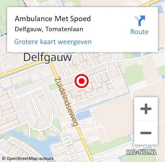 Locatie op kaart van de 112 melding: Ambulance Met Spoed Naar Delfgauw, Tomatenlaan op 22 november 2017 14:09