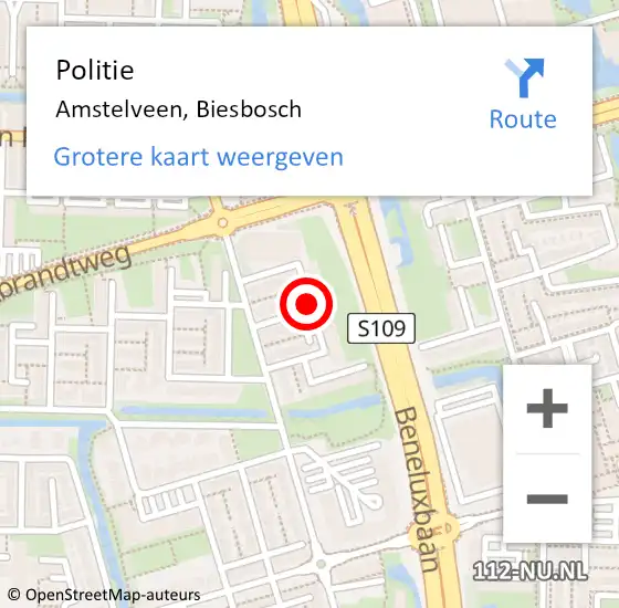 Locatie op kaart van de 112 melding: Politie Amstelveen, Biesbosch op 22 november 2017 15:06