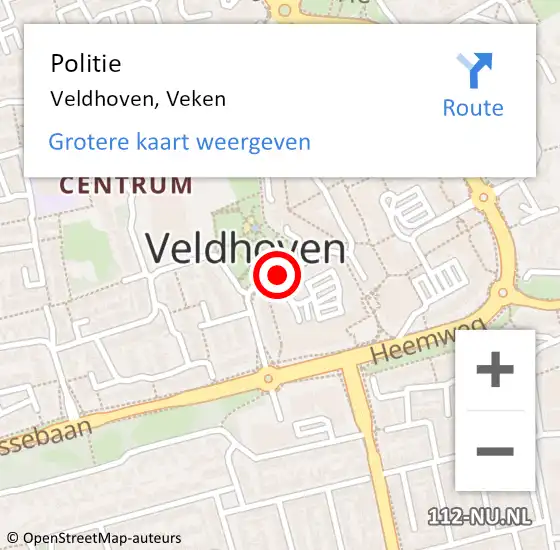 Locatie op kaart van de 112 melding: Politie Veldhoven, Veken op 22 november 2017 15:20