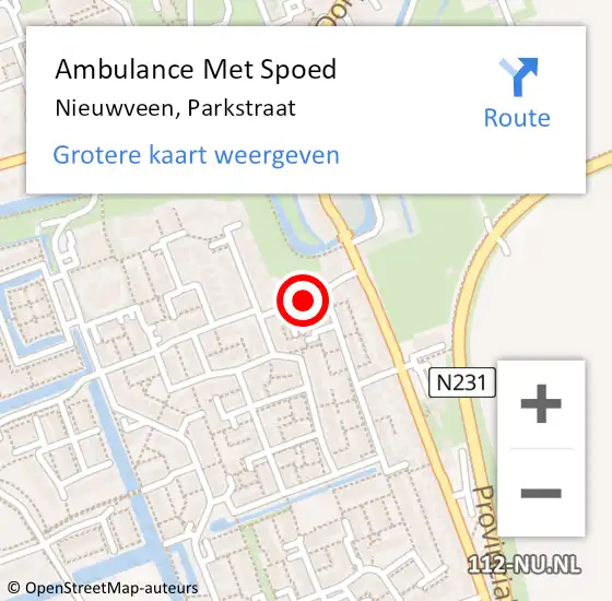 Locatie op kaart van de 112 melding: Ambulance Met Spoed Naar Nieuwveen, Parkstraat op 22 november 2017 17:06