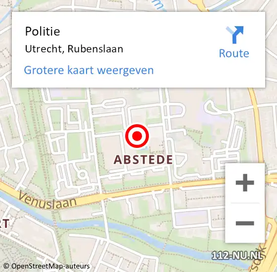Locatie op kaart van de 112 melding: Politie Utrecht, Rubenslaan op 22 november 2017 17:33