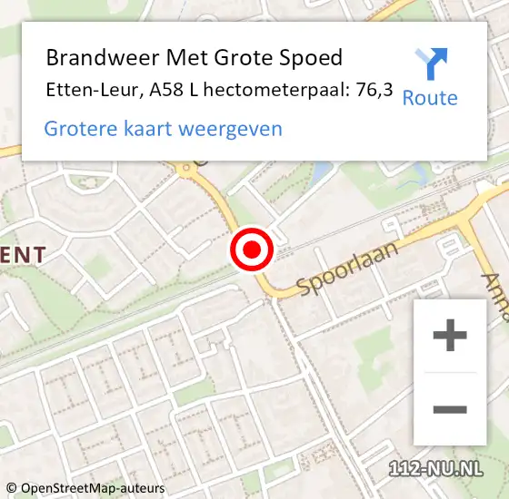 Locatie op kaart van de 112 melding: Brandweer Met Grote Spoed Naar Etten-Leur, A58 L hectometerpaal: 76,3 op 22 november 2017 17:38