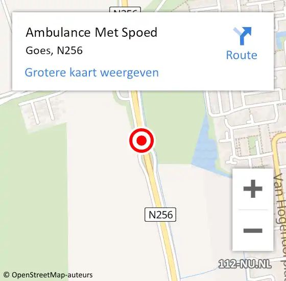 Locatie op kaart van de 112 melding: Ambulance Met Spoed Naar Goes, N256 op 22 november 2017 18:10