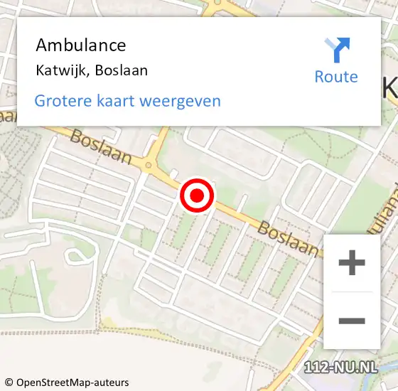 Locatie op kaart van de 112 melding: Ambulance Katwijk, Boslaan op 22 november 2017 20:39