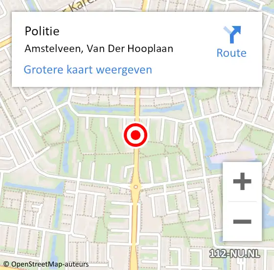 Locatie op kaart van de 112 melding: Politie Amstelveen, Van der Hooplaan op 22 november 2017 21:38