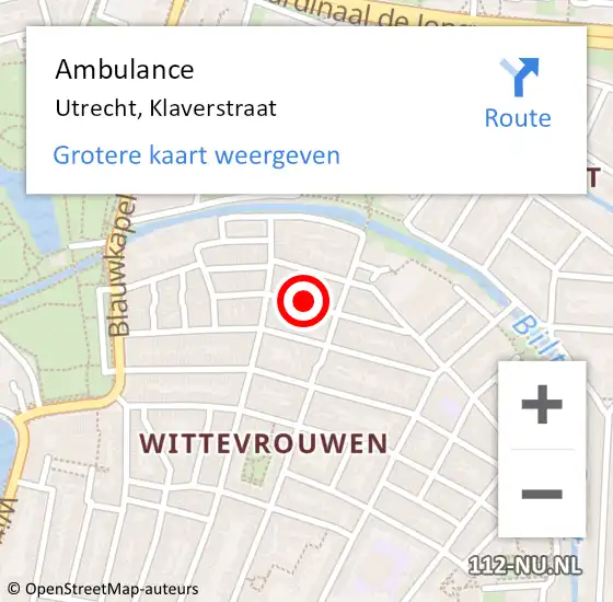 Locatie op kaart van de 112 melding: Ambulance Utrecht, Klaverstraat op 22 november 2017 22:00