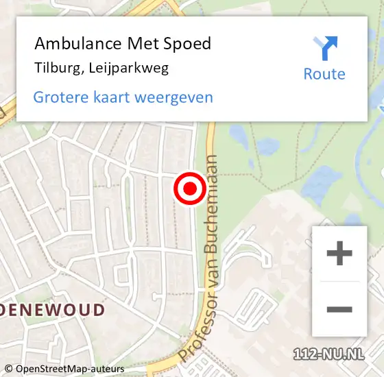 Locatie op kaart van de 112 melding: Ambulance Met Spoed Naar Tilburg, Leijparkweg op 22 november 2017 22:40