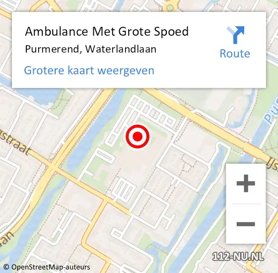 Locatie op kaart van de 112 melding: Ambulance Met Grote Spoed Naar Purmerend, Waterlandlaan op 22 november 2017 22:44