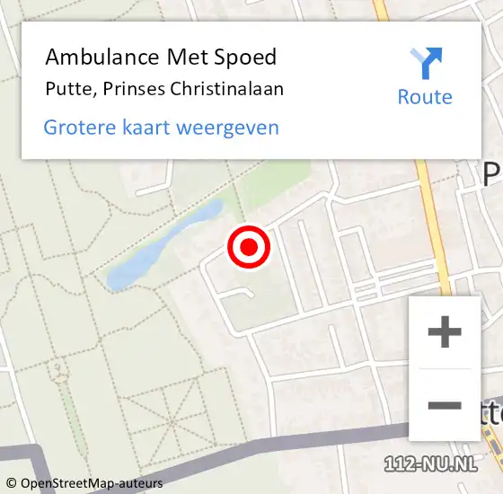 Locatie op kaart van de 112 melding: Ambulance Met Spoed Naar Putte, Prinses Christinalaan op 22 november 2017 23:05
