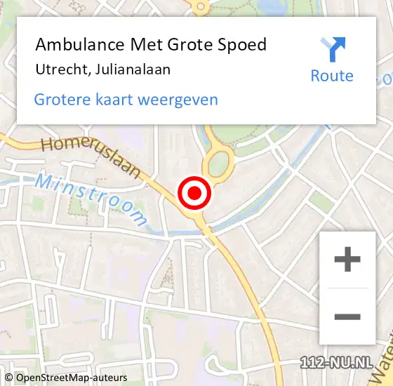 Locatie op kaart van de 112 melding: Ambulance Met Grote Spoed Naar Utrecht, Julianalaan op 7 februari 2014 17:06