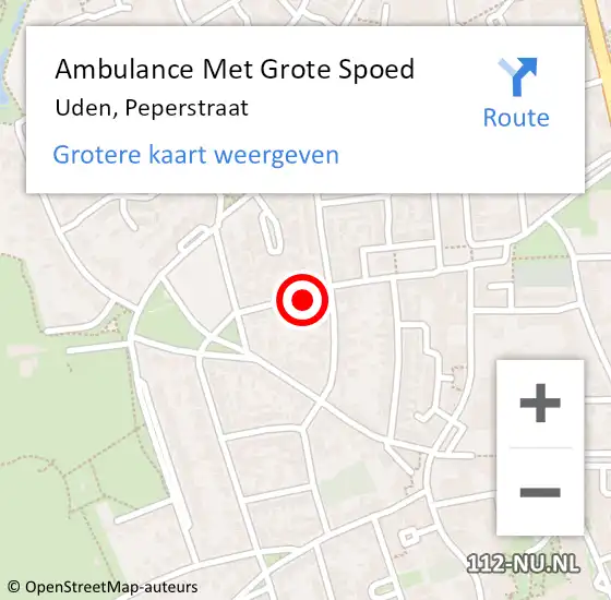 Locatie op kaart van de 112 melding: Ambulance Met Grote Spoed Naar Uden, Peperstraat op 24 november 2017 16:20