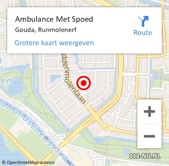 Locatie op kaart van de 112 melding: Ambulance Met Spoed Naar Gouda, Runmolenerf op 24 november 2017 18:04