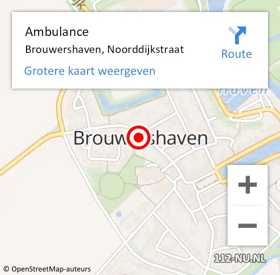 Locatie op kaart van de 112 melding: Ambulance Brouwershaven, Noorddijkstraat op 24 november 2017 18:44