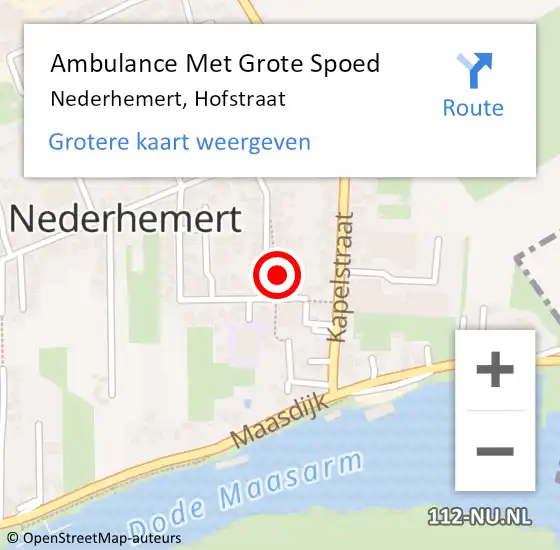 Locatie op kaart van de 112 melding: Ambulance Met Grote Spoed Naar Nederhemert, Hofstraat op 24 november 2017 18:51