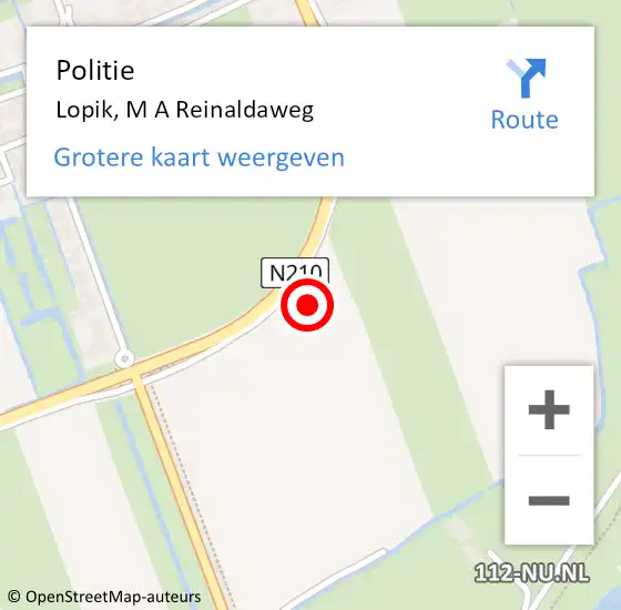Locatie op kaart van de 112 melding: Politie Lopik, M A Reinaldaweg op 24 november 2017 18:52
