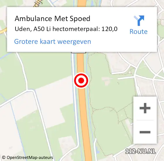 Locatie op kaart van de 112 melding: Ambulance Met Spoed Naar Uden, A50 Li hectometerpaal: 120,0 op 24 november 2017 21:50
