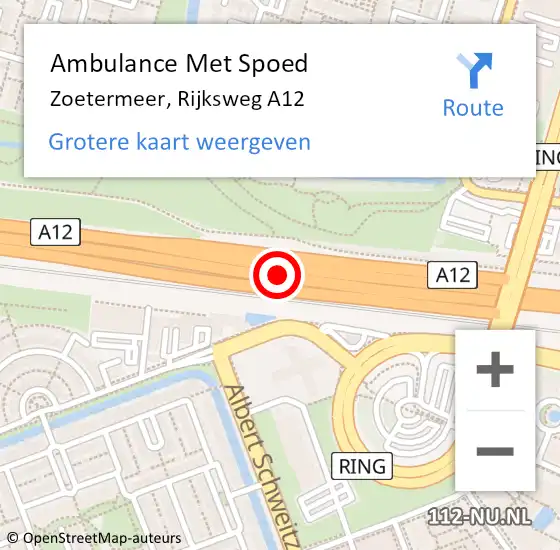 Locatie op kaart van de 112 melding: Ambulance Met Spoed Naar Zoetermeer, Rijksweg A12 op 25 november 2017 03:26