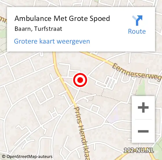Locatie op kaart van de 112 melding: Ambulance Met Grote Spoed Naar Baarn, Turfstraat op 25 november 2017 04:39