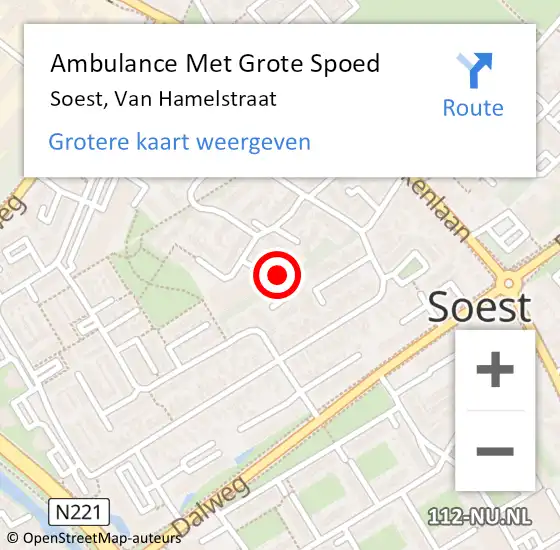 Locatie op kaart van de 112 melding: Ambulance Met Grote Spoed Naar Soest, Van Hamelstraat op 25 november 2017 07:00