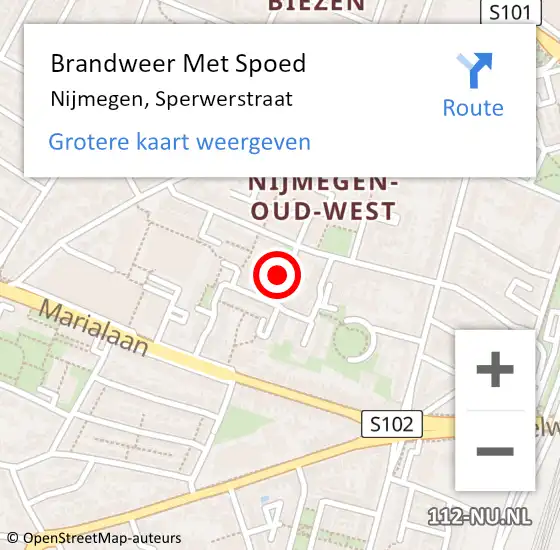 Locatie op kaart van de 112 melding: Brandweer Met Spoed Naar Nijmegen, Sperwerstraat op 25 november 2017 07:34