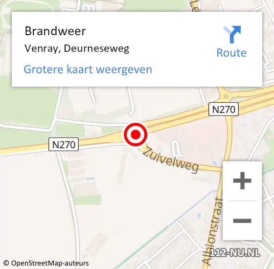 Locatie op kaart van de 112 melding: Brandweer Venray, Deurneseweg op 25 november 2017 07:35