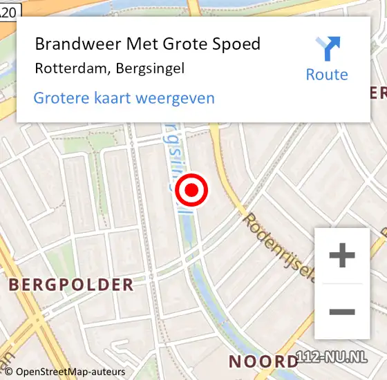 Locatie op kaart van de 112 melding: Brandweer Met Grote Spoed Naar Rotterdam, Bergsingel op 25 november 2017 07:53