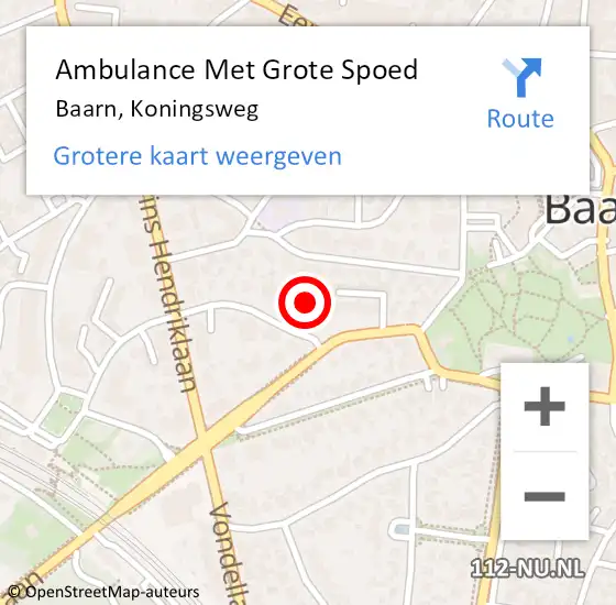 Locatie op kaart van de 112 melding: Ambulance Met Grote Spoed Naar Baarn, Koningsweg op 25 november 2017 08:22
