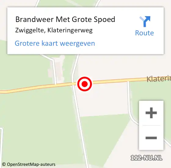 Locatie op kaart van de 112 melding: Brandweer Met Grote Spoed Naar Zwiggelte, Klateringerweg op 25 november 2017 09:04