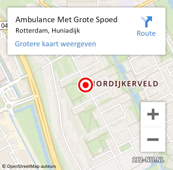 Locatie op kaart van de 112 melding: Ambulance Met Grote Spoed Naar Rotterdam, Huniadijk op 25 november 2017 10:25