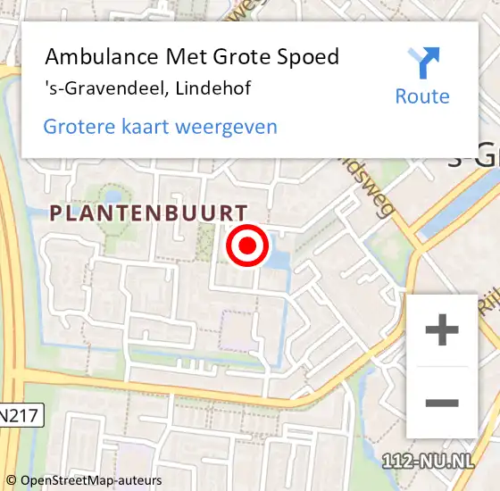 Locatie op kaart van de 112 melding: Ambulance Met Grote Spoed Naar 's-Gravendeel, Lindehof op 25 november 2017 10:35
