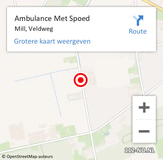 Locatie op kaart van de 112 melding: Ambulance Met Spoed Naar Mill, Veldweg op 25 november 2017 10:50