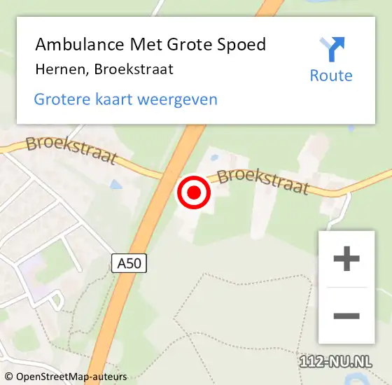 Locatie op kaart van de 112 melding: Ambulance Met Grote Spoed Naar Hernen, Broekstraat op 25 november 2017 12:14