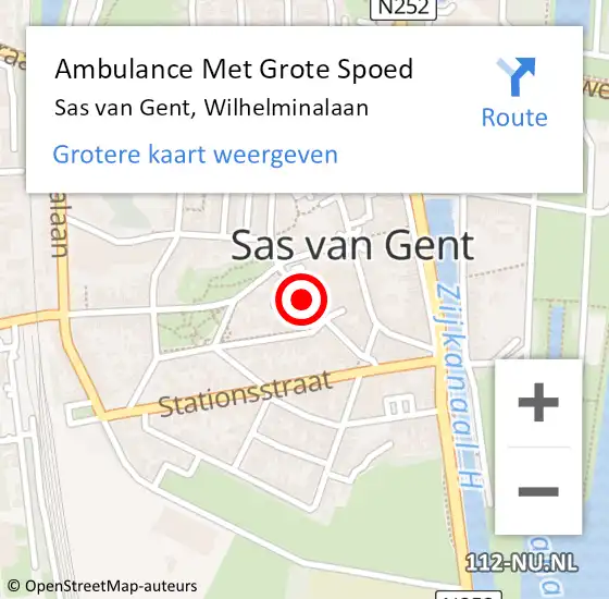Locatie op kaart van de 112 melding: Ambulance Met Grote Spoed Naar Sas van Gent, Wilhelminalaan op 7 februari 2014 18:31