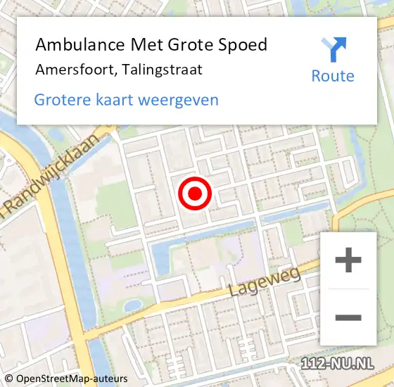 Locatie op kaart van de 112 melding: Ambulance Met Grote Spoed Naar Amersfoort, Talingstraat op 25 november 2017 13:45