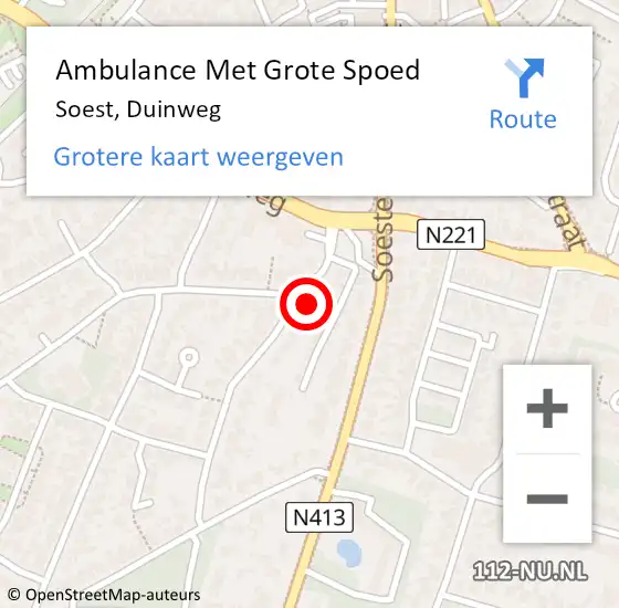 Locatie op kaart van de 112 melding: Ambulance Met Grote Spoed Naar Soest, Duinweg op 25 november 2017 13:59