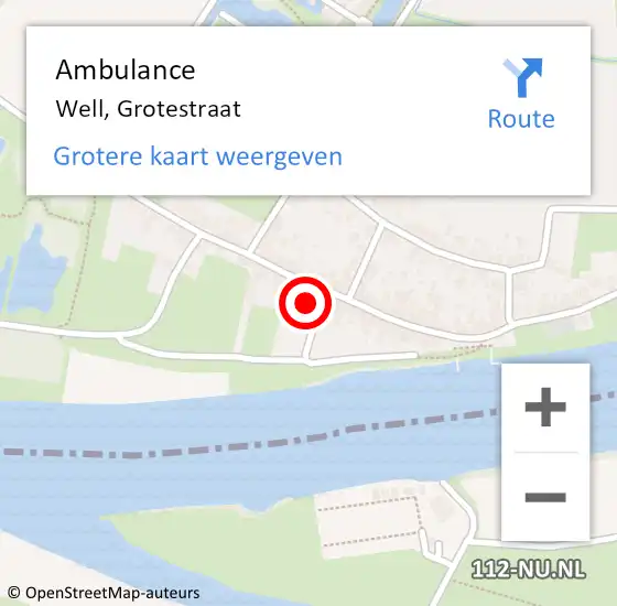 Locatie op kaart van de 112 melding: Ambulance Well, Grotestraat op 25 november 2017 15:04