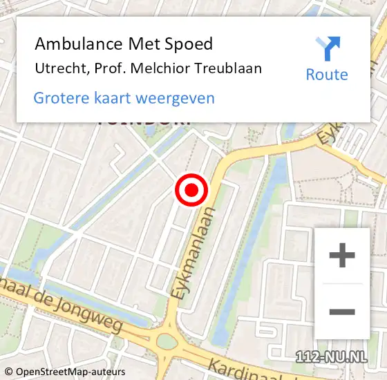 Locatie op kaart van de 112 melding: Ambulance Met Spoed Naar Utrecht, Prof. Melchior Treublaan op 25 november 2017 15:24