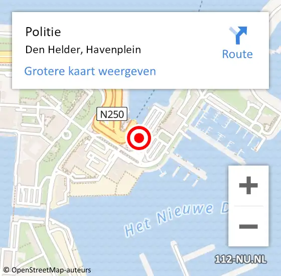 Locatie op kaart van de 112 melding: Politie Den Helder, Havenplein op 25 november 2017 15:39