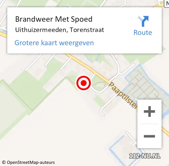 Locatie op kaart van de 112 melding: Brandweer Met Spoed Naar Uithuizermeeden, Torenstraat op 25 november 2017 17:33