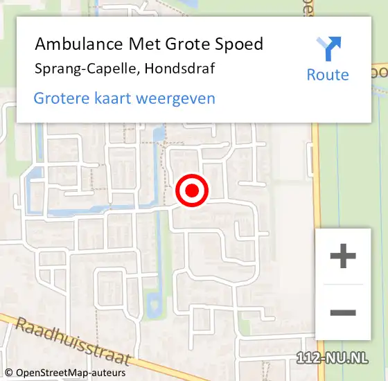 Locatie op kaart van de 112 melding: Ambulance Met Grote Spoed Naar Sprang-Capelle, Hondsdraf op 25 november 2017 18:30