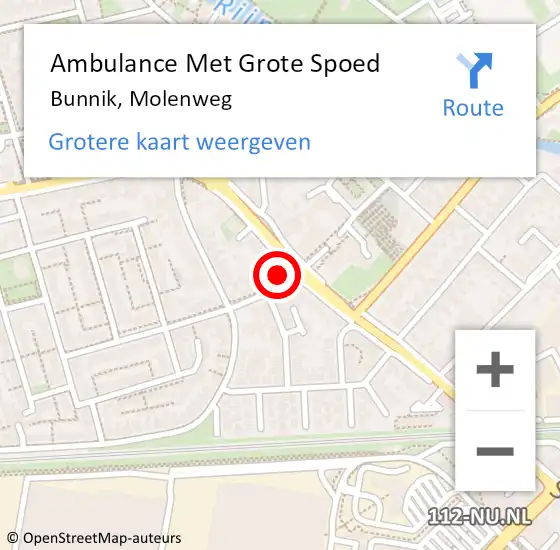 Locatie op kaart van de 112 melding: Ambulance Met Grote Spoed Naar Bunnik, Molenweg op 25 november 2017 19:04